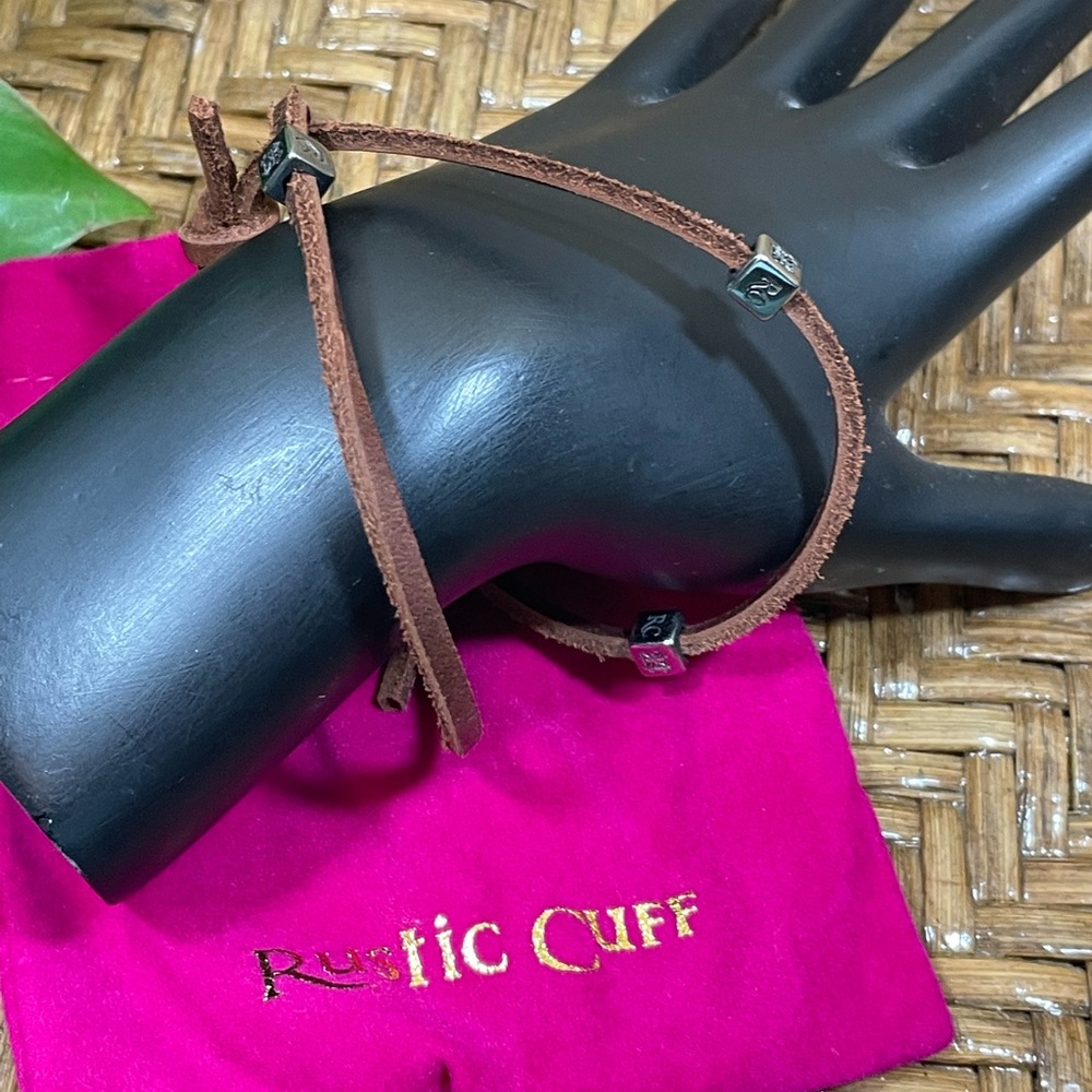 Rustic Cuff Jeffrey Leather Double Wrap Brown With Silver  One Size  New
